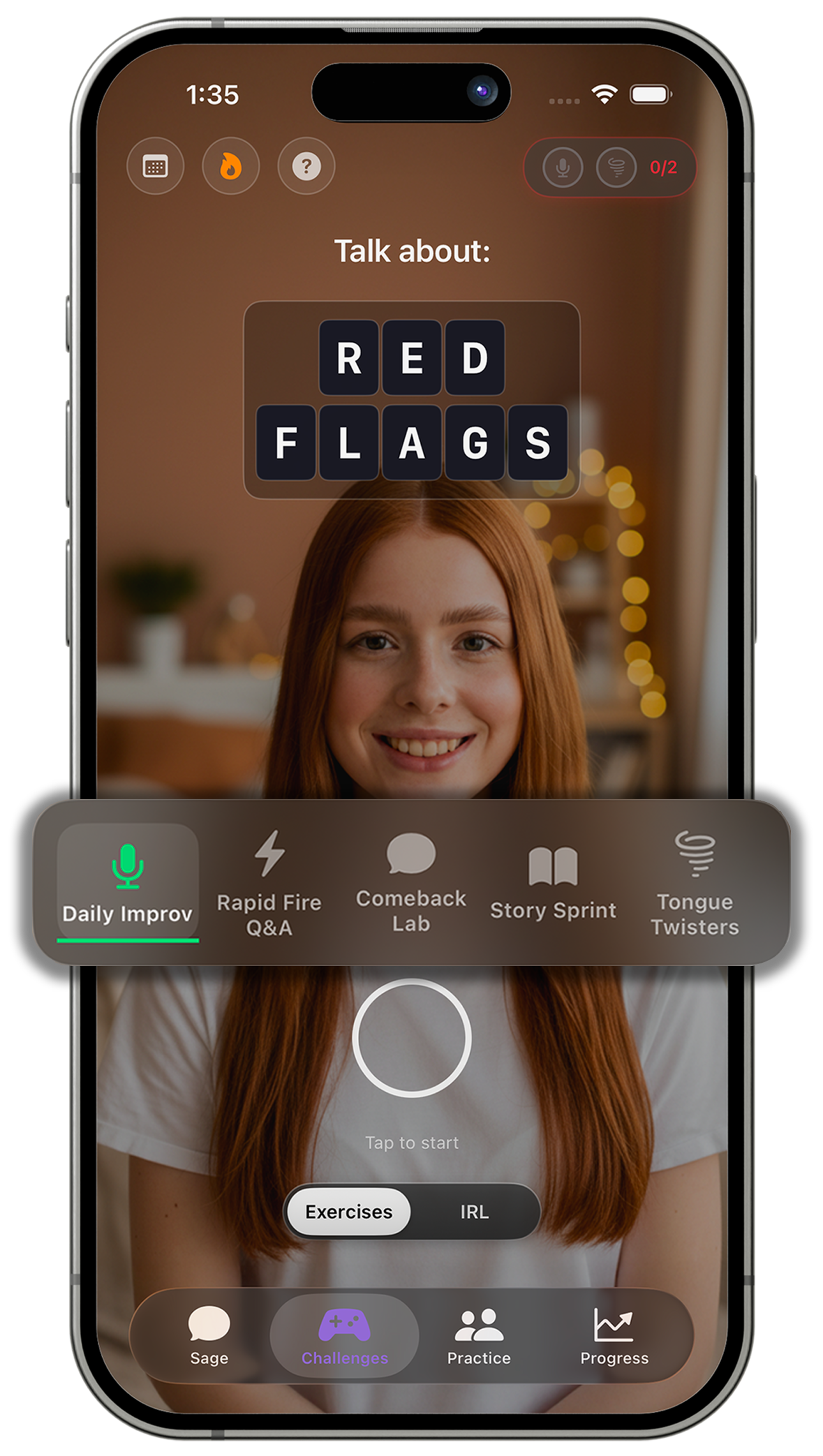Social Sage daily speaking challenges and exercises interface